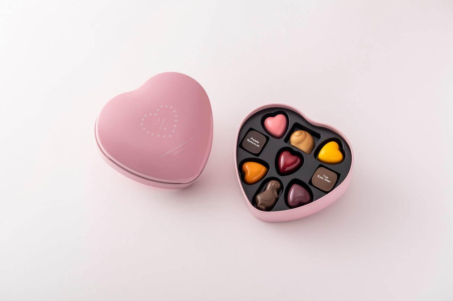 ピエール マルコリーニのバレンタイン、ハート型チョコ缶や真っ赤なハートチョコを詰めわせたBOXなど コピー