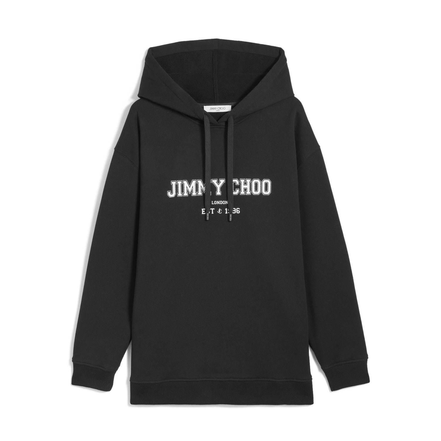 ジミー チュウ"カレッジフーディ&スウェット"がユニセックスで、ブランドロゴと創業年をプリント コピー ジミー チュウ"カレッジフーディ&スウェット"がユニセックスで、ブランドロゴと創業年をプリント コピー