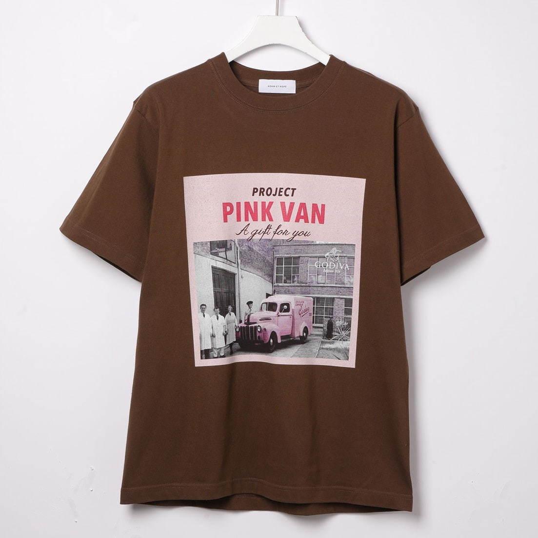 アダム エ ロペ×ゴディバの”チョコ色”Tシャツ、ピンクのバンのグラフィック入り コピー