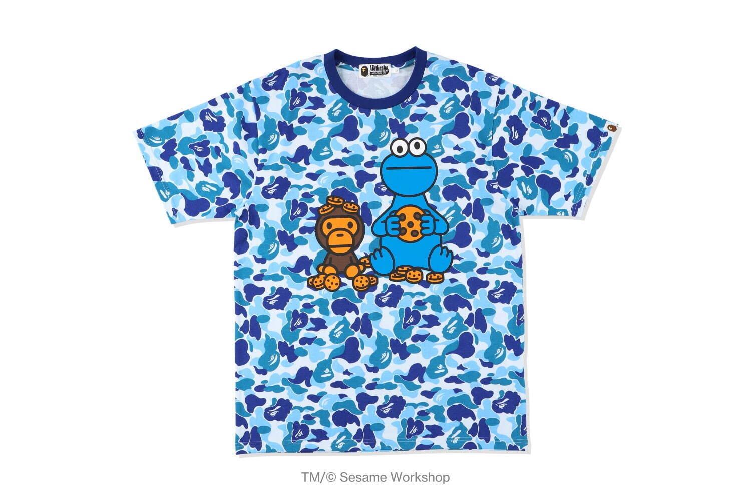 ア ベイシング エイプ×セサミストリート、クッキーモンスター&エルモを配したカモ柄Tシャツなど コピー ア ベイシング エイプ×セサミストリート、クッキーモンスター&エルモを配したカモ柄Tシャツなど コピー