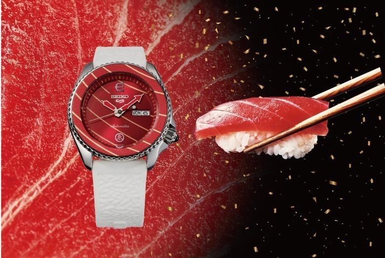 セイコー 5スポーツ「寿司」モチーフの腕時計、立体感シャリストラップ＆“サシ入り”文字盤 コピー
