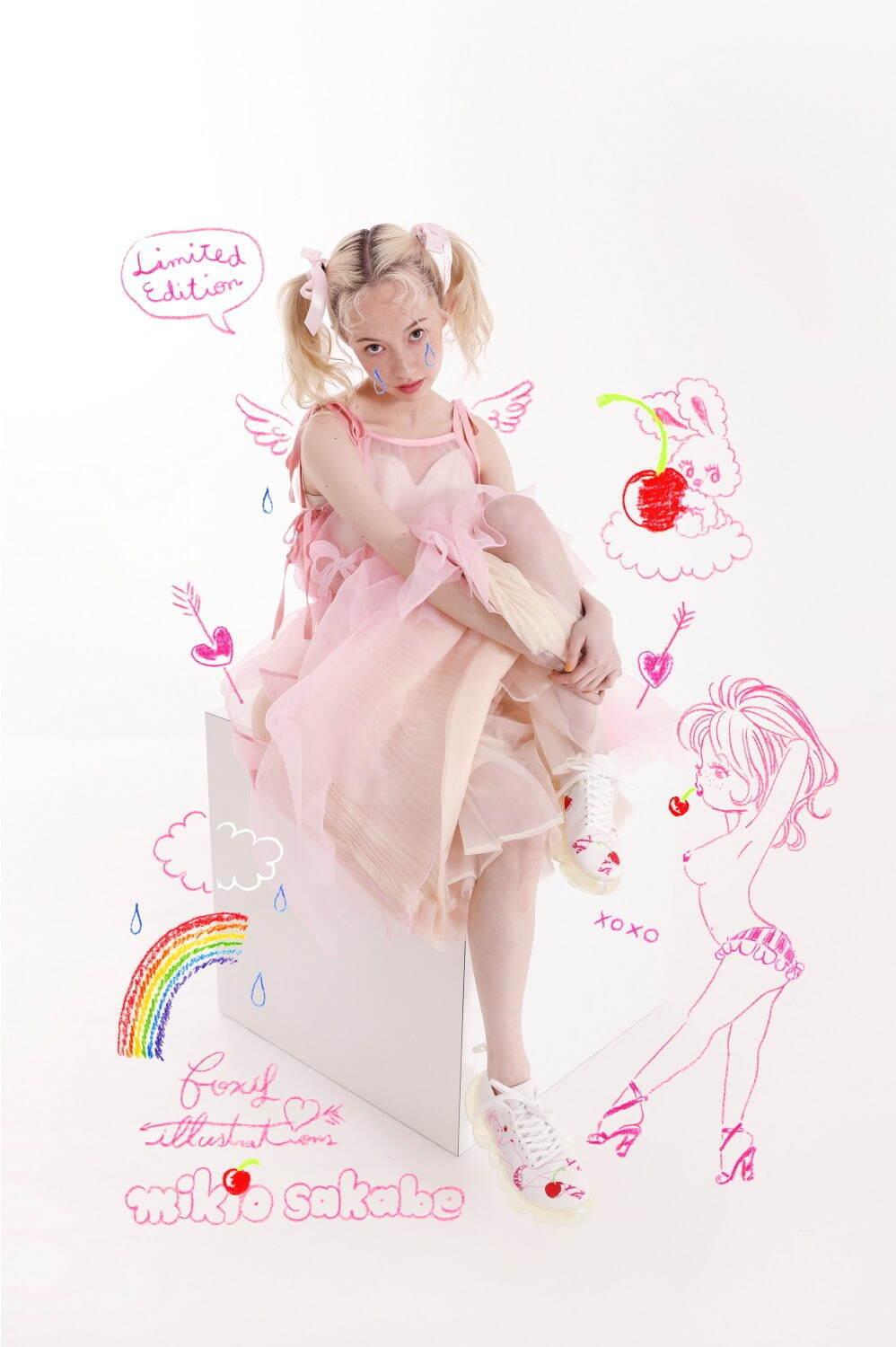ミキオサカベ「チェリー」柄“ぷっくりソール”スニーカー、フォクシー イラストレーションズとコラボ コピー ミキオサカベ「チェリー」柄“ぷっくりソール”スニーカー、フォクシー イラストレーションズとコラボ コピー