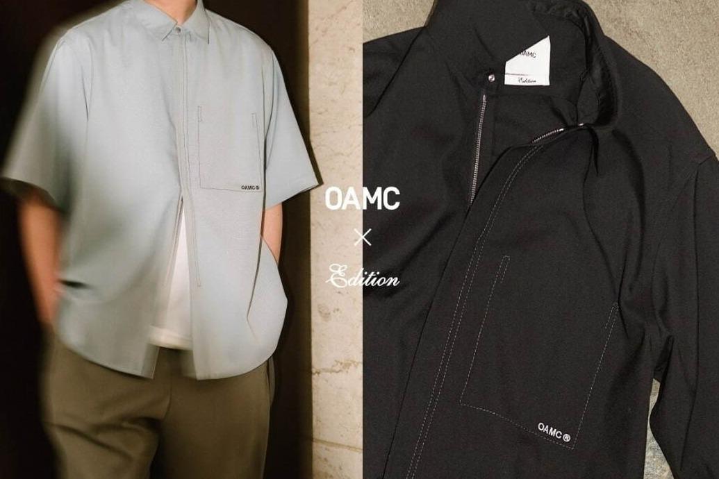 OAMCのエディション別注ジップアップシャツ、ブランドロゴを刺繍したショートスリーブ 
