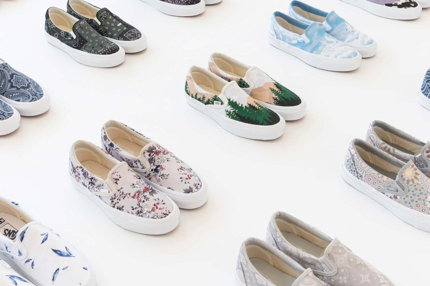 KITH×Vans Vaultのスリッポンスニーカー、花柄や空モチーフなど10種のオリジナル柄で 